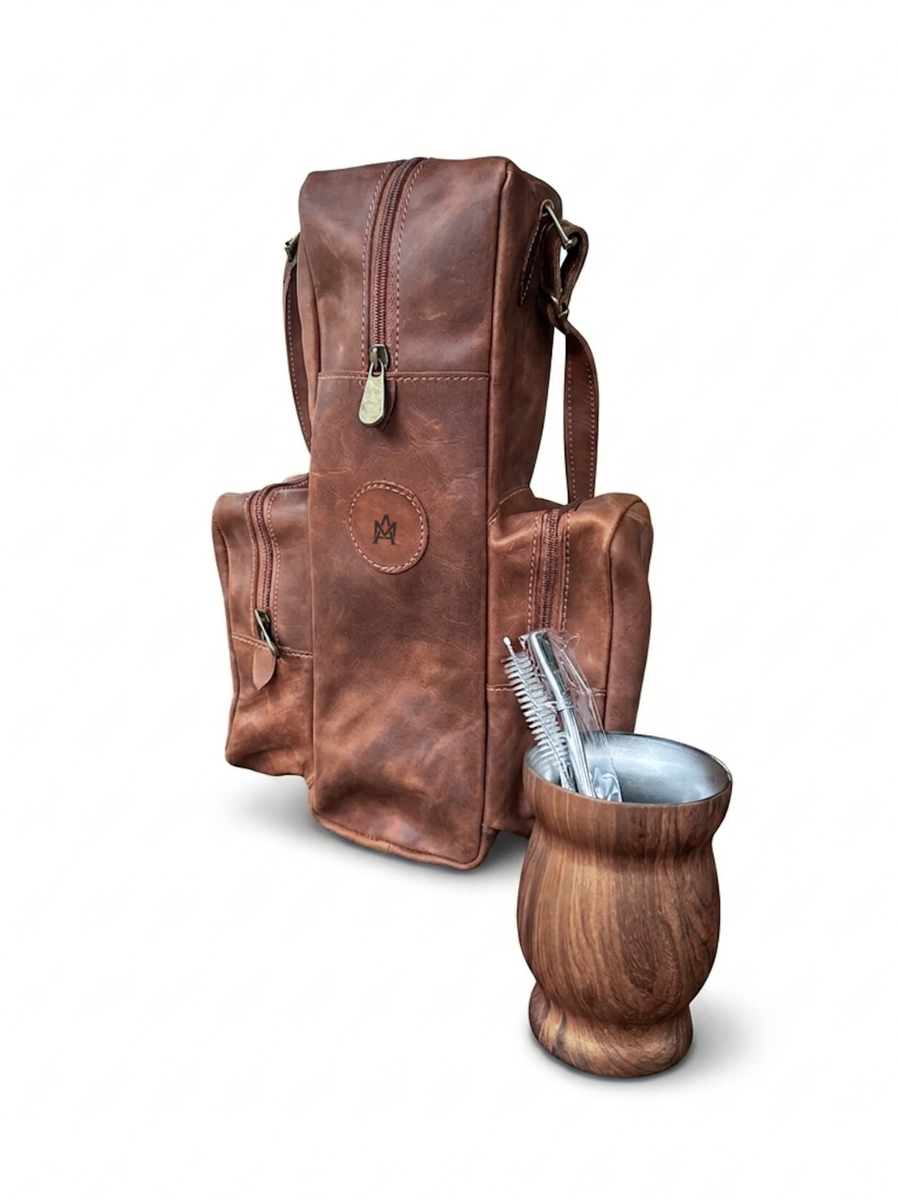 PACK MATERA DE CUERO CHE + MATE DE ACERO INOX