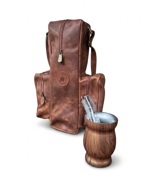 PACK MATERA DE CUERO CHE + MATE DE ACERO INOX