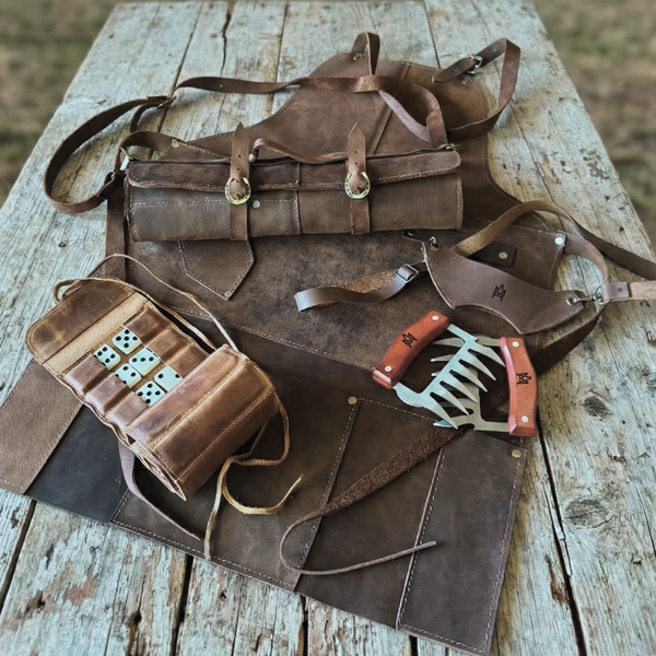 KIT PARRILLERO DEFINITIVO EN CUERO GENUINO (+ GARRAS DE REGALO)