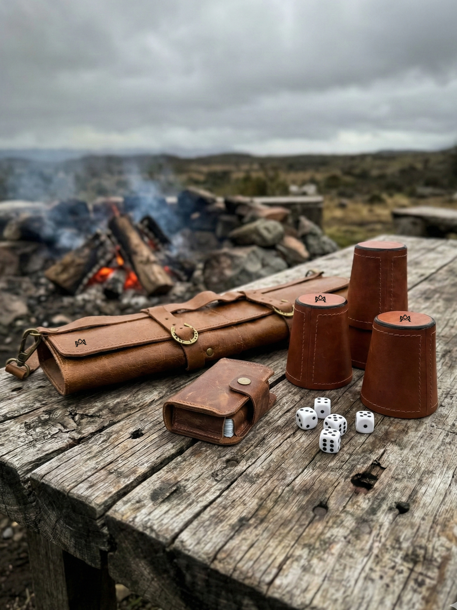 BOX DE REGALO PORTACUCHILLOS PARRILLERO + JUEGO DE CARTAS + JUEGO DE 4 CACHOS