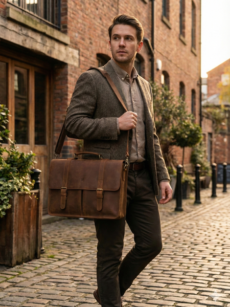 MALETIN DE CUERO GENUINO FULL GRAIN OLD YORK CAMEL