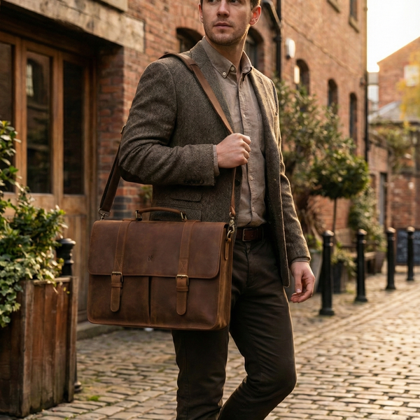 MALETIN DE CUERO GENUINO FULL GRAIN OLD YORK