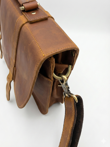 MALETIN DE CUERO GENUINO FULL GRAIN OLD YORK CAMEL