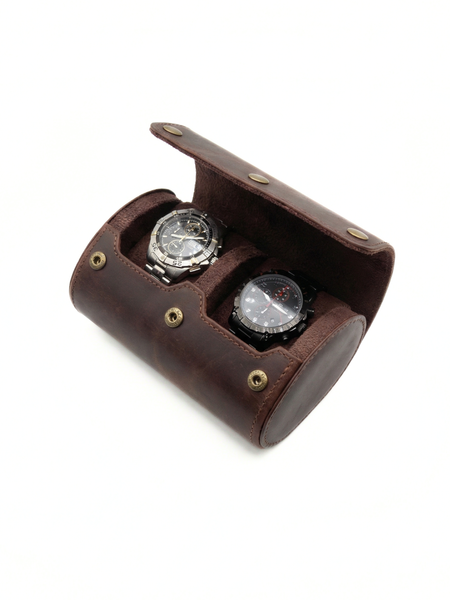 ESTUCHE PORTA RELOJ CUERO GENUINO 2 PIEZAS