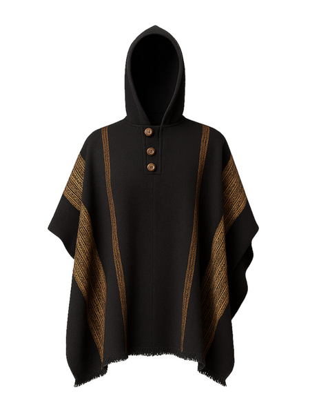PONCHO LANA DE ALPACA NEGRO FINE CAMEL