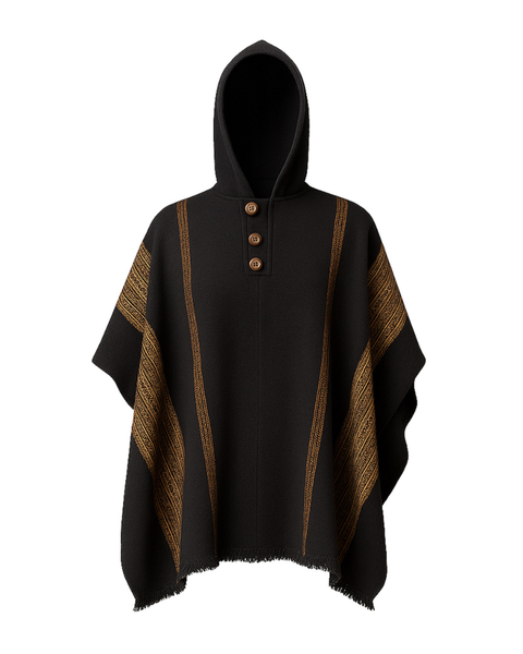 PONCHO LANA DE ALPACA NEGRO FINE CAMEL