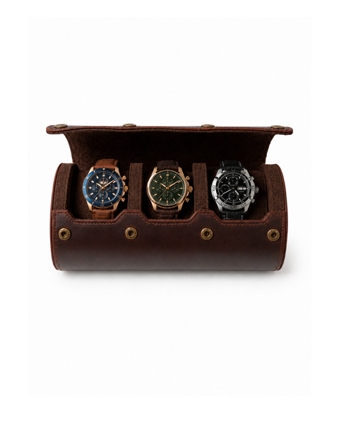 ESTUCHE PORTA RELOJ CUERO GENUINO 3 PIEZAS