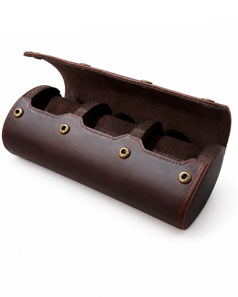 ESTUCHE PORTA RELOJ CUERO GENUINO 3 PIEZAS
