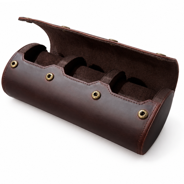 ESTUCHE PORTA RELOJ CUERO GENUINO 3 PIEZAS