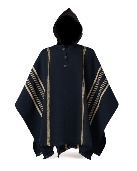 PONCHO DE ALPACA NEGRO-BEIGE