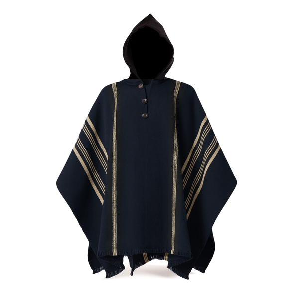PONCHO DE ALPACA NEGRO-BEIGE