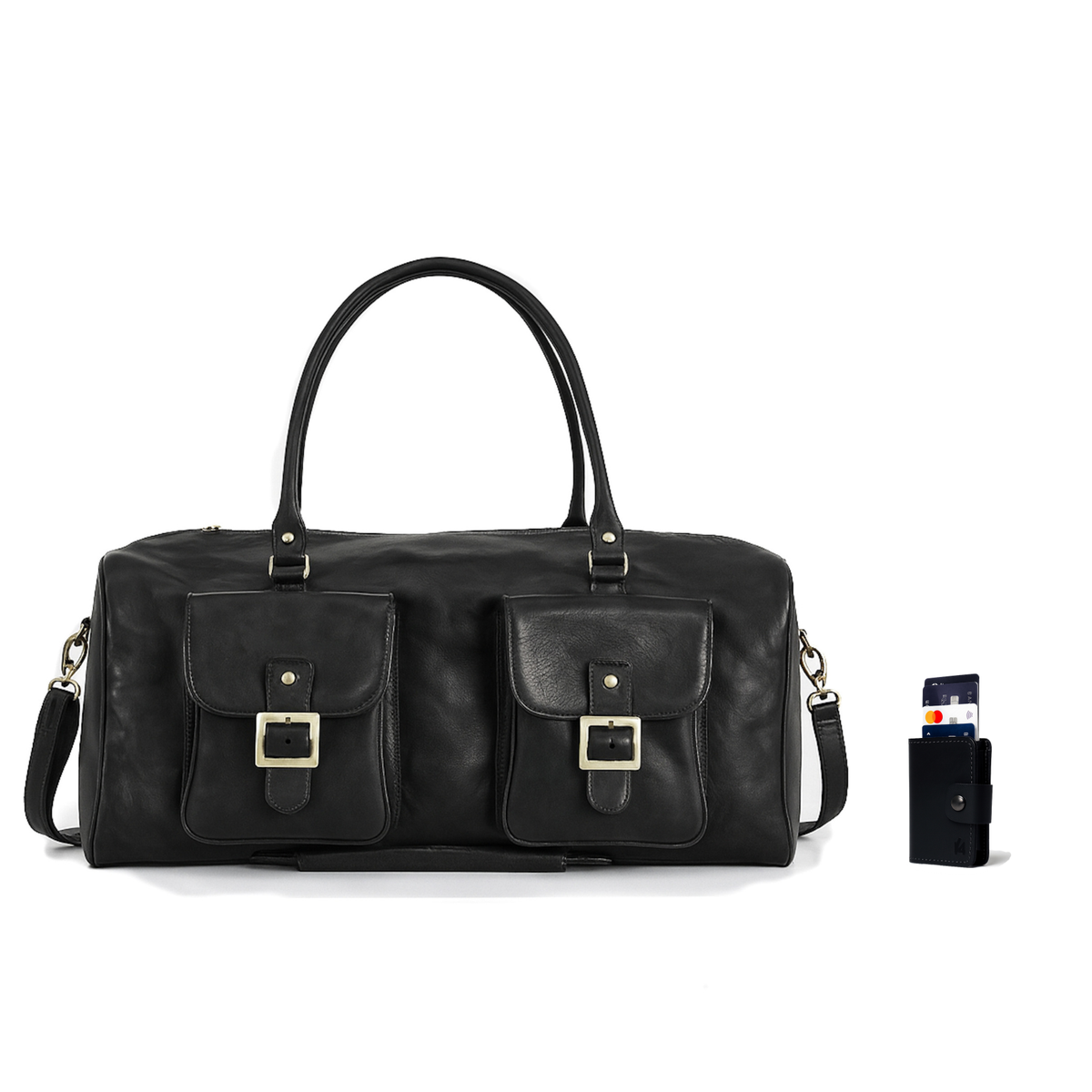 BOLSO DE VIAJE DE CUERO TRAVEL BLACK + Tarjetero Protect Antiscan de REGALO + Envío GRATIS para la RM