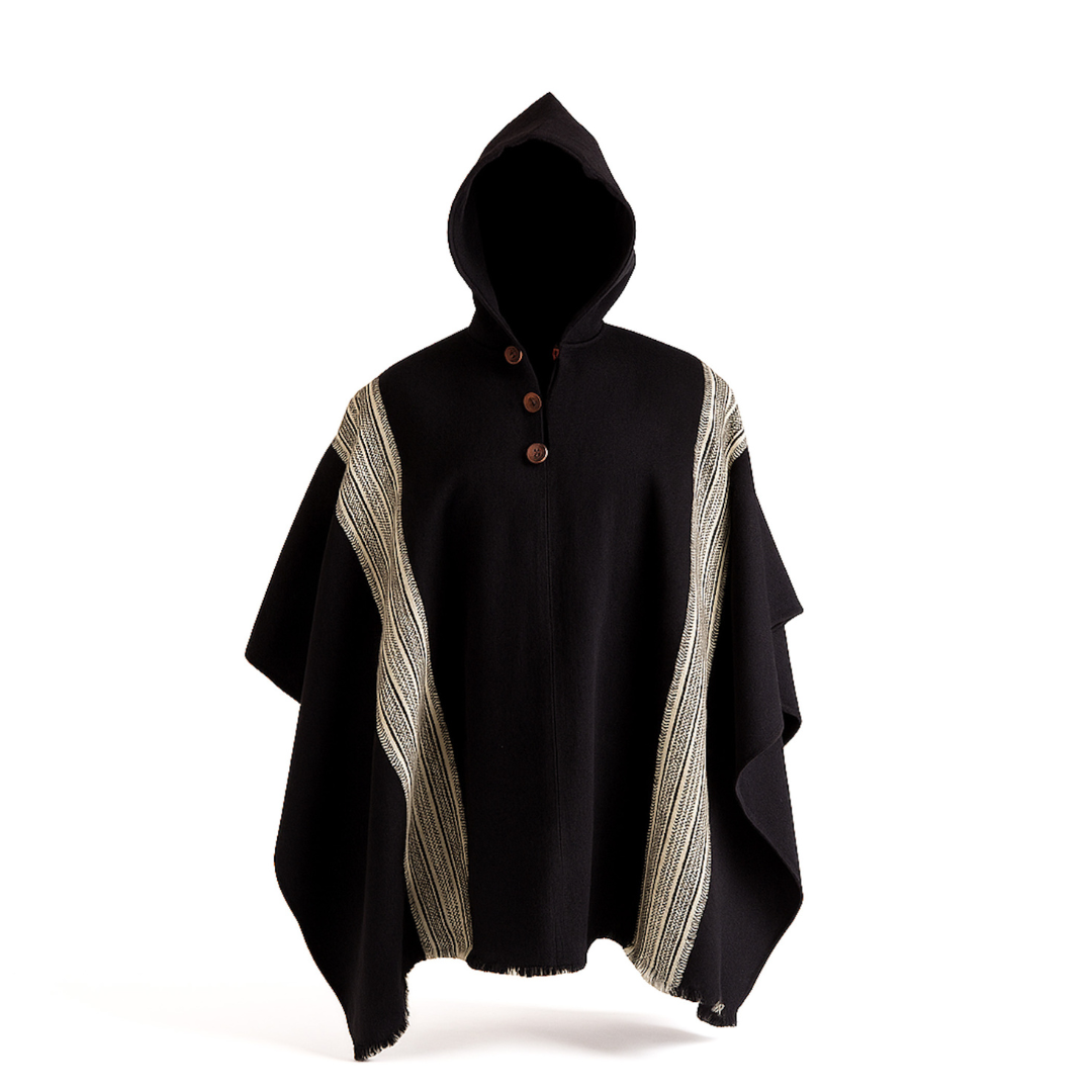PONCHO DE ALPACA NEGRO-BLANCO INVIERNO
