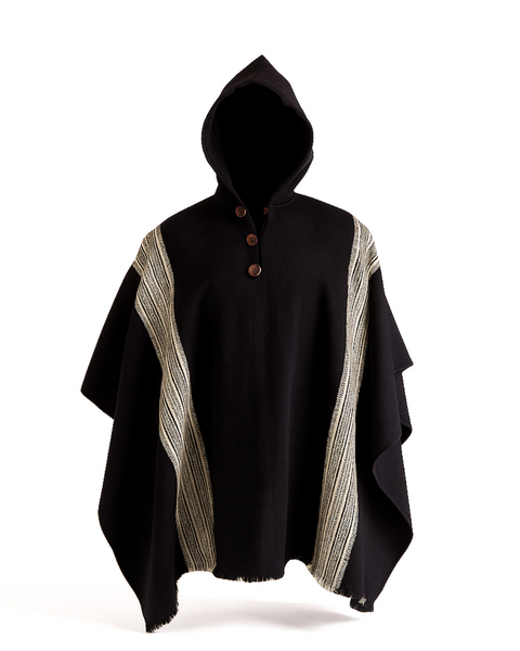 PONCHO DE ALPACA NEGRO-BLANCO INVIERNO
