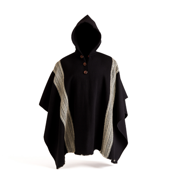 PONCHO DE ALPACA NEGRO-BEIGE