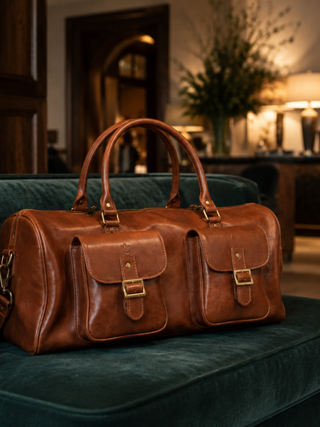 BOLSO SE VIAJE DE CUERO GENUINO TRAVEL CARAMEL