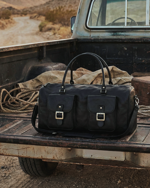 BOLSO DE VIAJE CUERO PREMIUM HOMBRE TRAVEL BLACK + Tarjetero Protect Antiscan de REGALO + Envío GRATIS para la RM