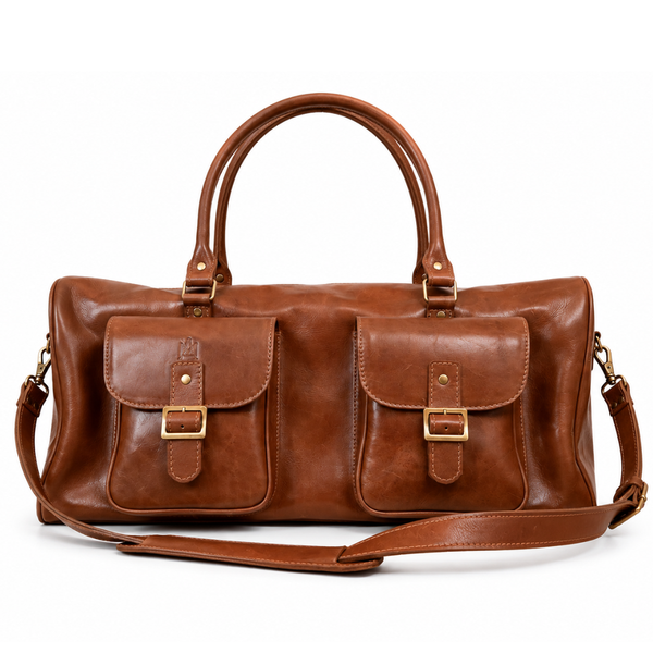 BOLSO SE VIAJE DE CUERO GENUINO TRAVEL CARAMEL