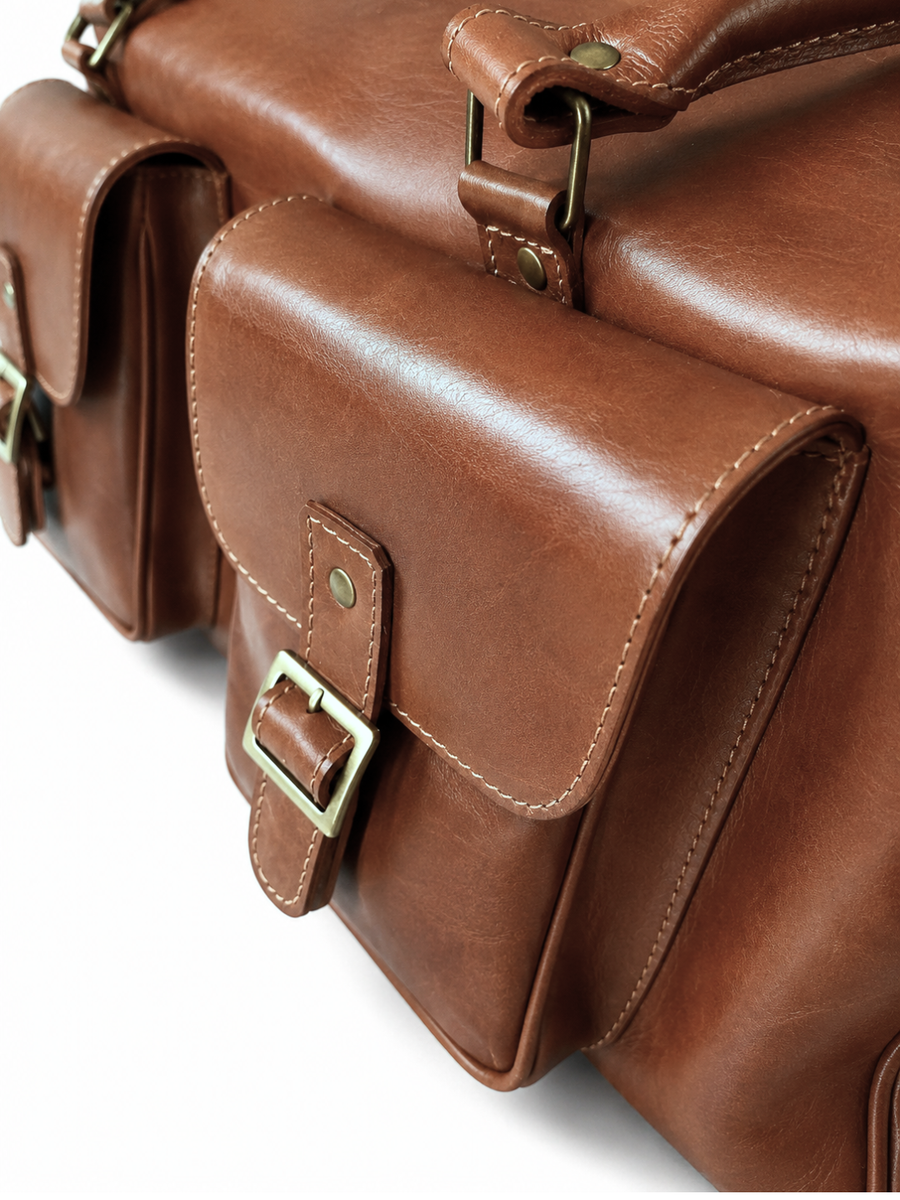 BOLSO SE VIAJE DE CUERO GENUINO TRAVEL CARAMEL