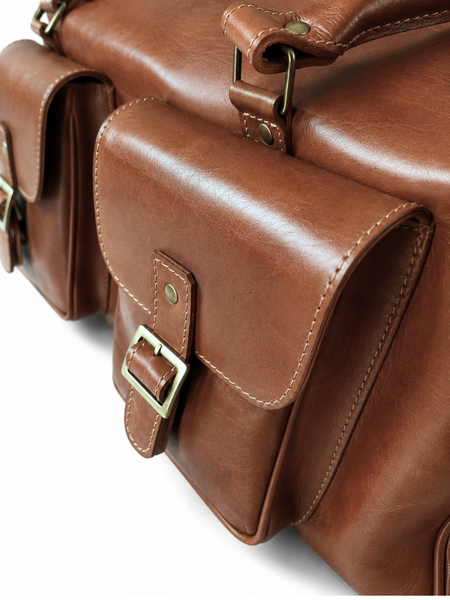 BOLSO SE VIAJE DE CUERO GENUINO TRAVEL CARAMEL