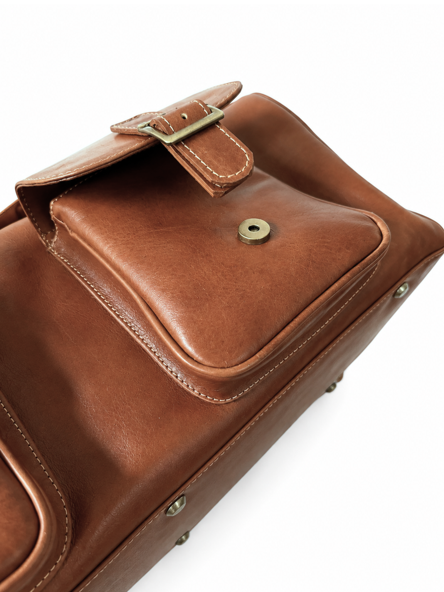 BOLSO SE VIAJE DE CUERO GENUINO TRAVEL CARAMEL