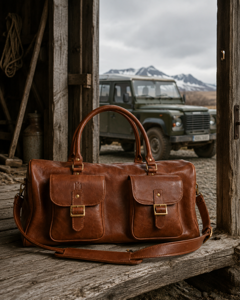 BOLSO SE VIAJE DE CUERO GENUINO TRAVEL CARAMEL