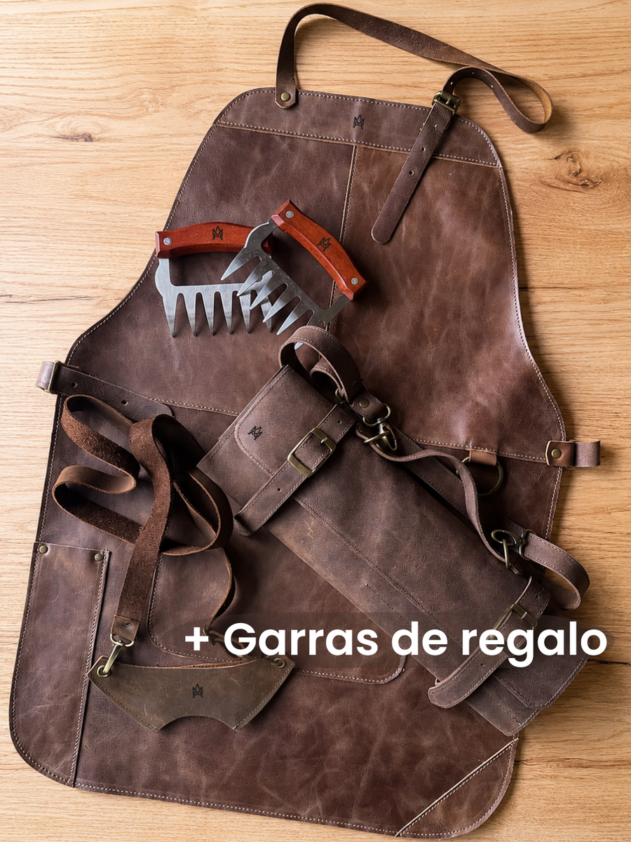 BOX ASADOR COMPLETO — PORTA CUCHILLOS + PORTA COPAS + PECHERA (GARRAS DE REGALO)