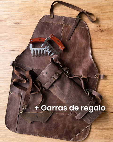 BOX ASADOR COMPLETO — PORTA CUCHILLOS + PORTA COPAS + PECHERA (GARRAS DE REGALO)
