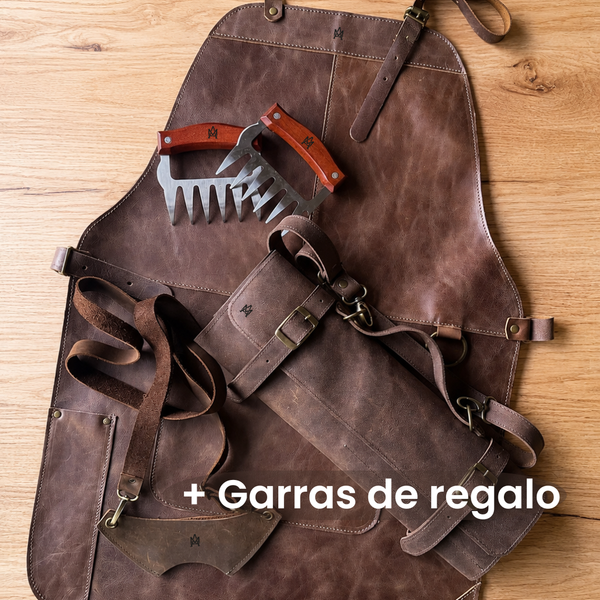 BOX ASADOR COMPLETO — PORTA CUCHILLOS + PORTA COPAS + PECHERA (GARRAS DE REGALO)