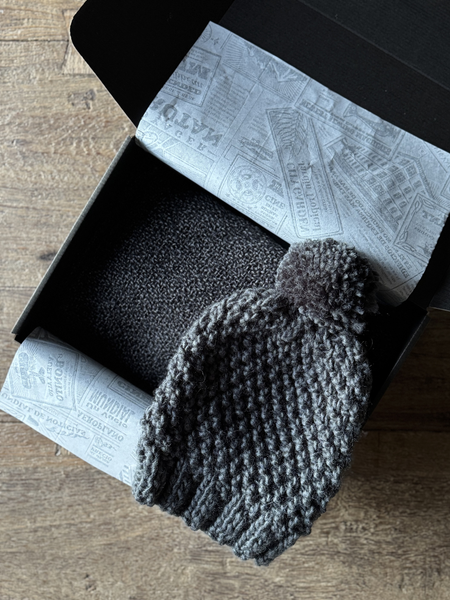 BOX BUFANDA LANA ALPACA GRIS MARENGO + GORRO LANA GRIS MARENGO