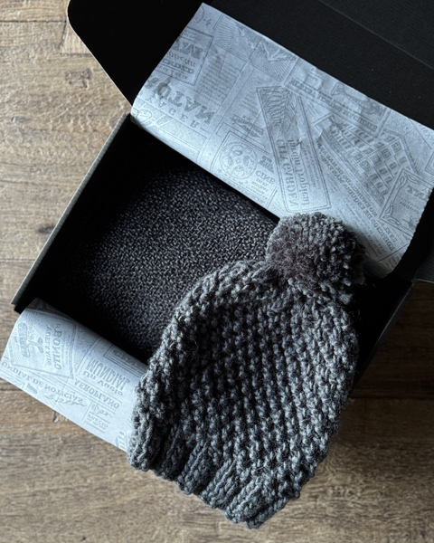 BOX BUFANDA LANA ALPACA GRIS MARENGO + GORRO LANA GRIS MARENGO