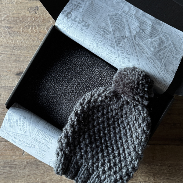 BOX BUFANDA LANA ALPACA GRIS MARENGO + GORRO LANA GRIS MARENGO