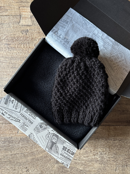 BOX BUFANDA LANA ALPACA NEGRA + GORRO LANA NEGRO