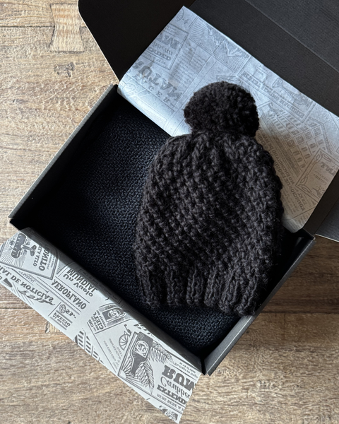 BOX BUFANDA LANA ALPACA NEGRA + GORRO LANA NEGRO