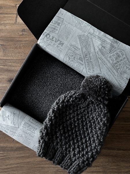 BOX BUFANDA LANA ALPACA GRIS MARENGO + GORRO LANA GRIS MARENGO