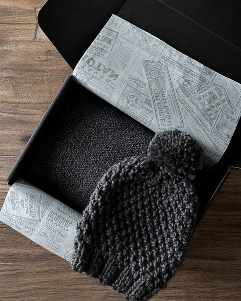 BOX BUFANDA LANA ALPACA GRIS MARENGO + GORRO LANA GRIS MARENGO