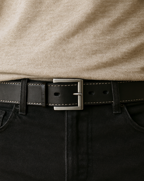 CINTURÓN DE CUERO NEGRO SPORT