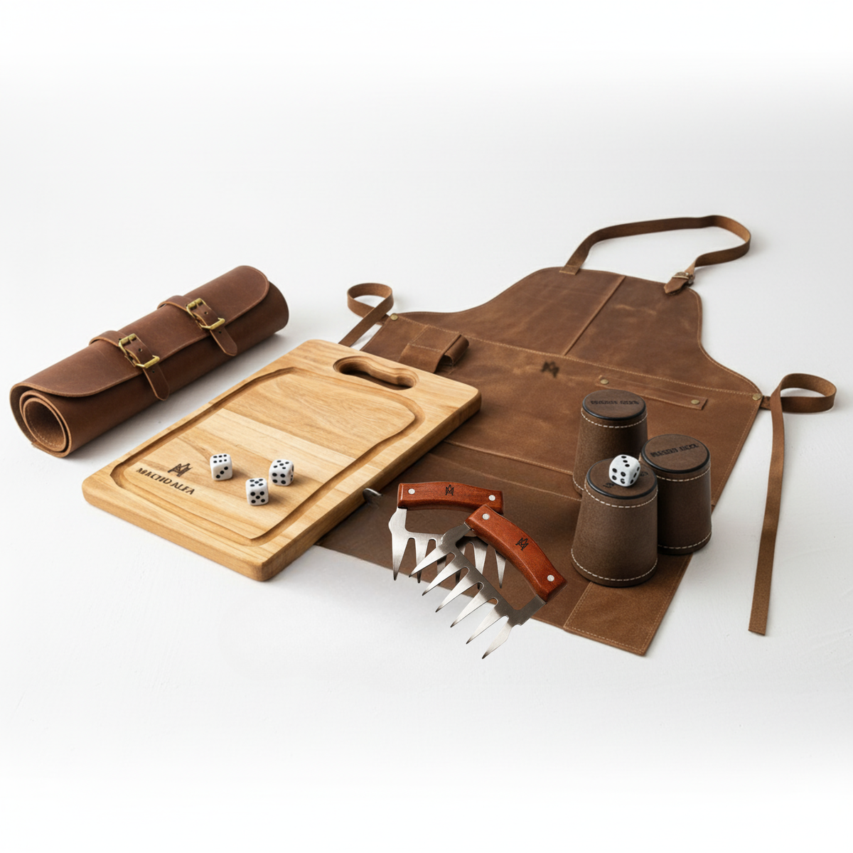 PACK PECHERA DE CUERO + PORTACUCHILLOS PREMIUM + TABLA DE MADERA + GARRAS DE ACERO + JUEGO DE 6 CACHOS