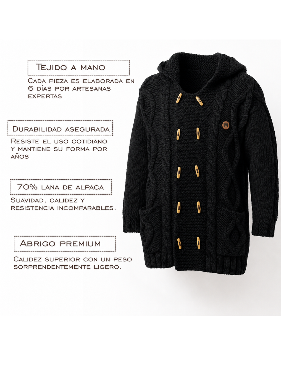 CHAQUETÓN LARGO DE LANA ALPACA NEGRO