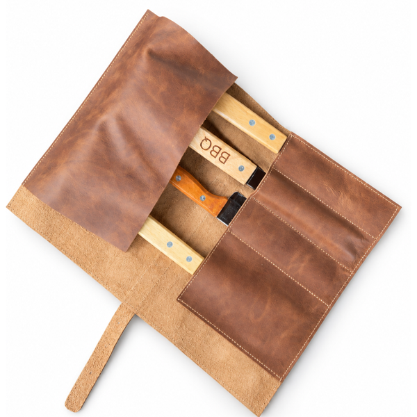 SET PARRIILLERO CON ESTUCHE DE CUERO