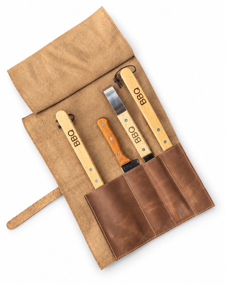 SET PARRIILLERO CON ESTUCHE DE CUERO