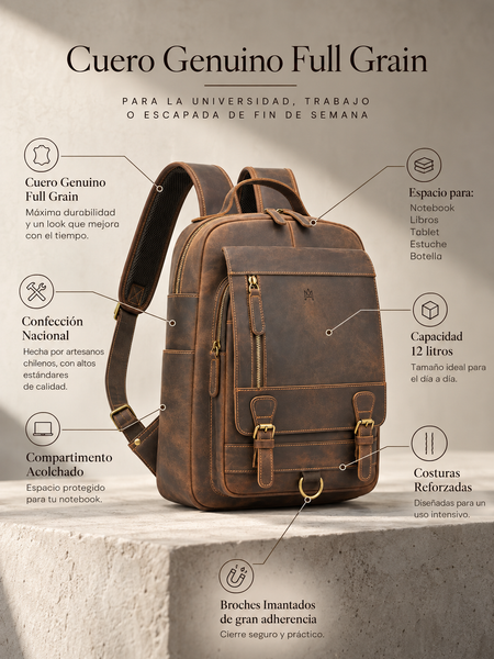 MOCHILA DE CUERO GENUINO HOMBRE COLLEGE