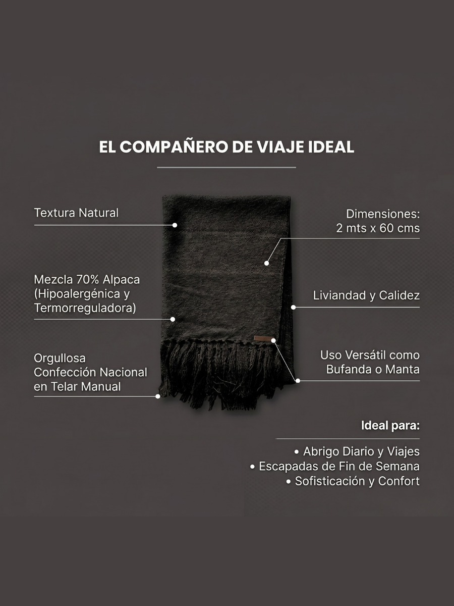 BUFANDA DE LANA DE ALPACA NEGRA