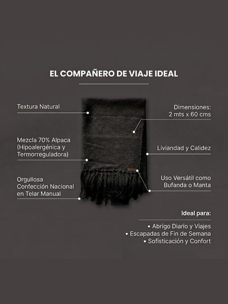 BUFANDA DE LANA DE ALPACA NEGRA