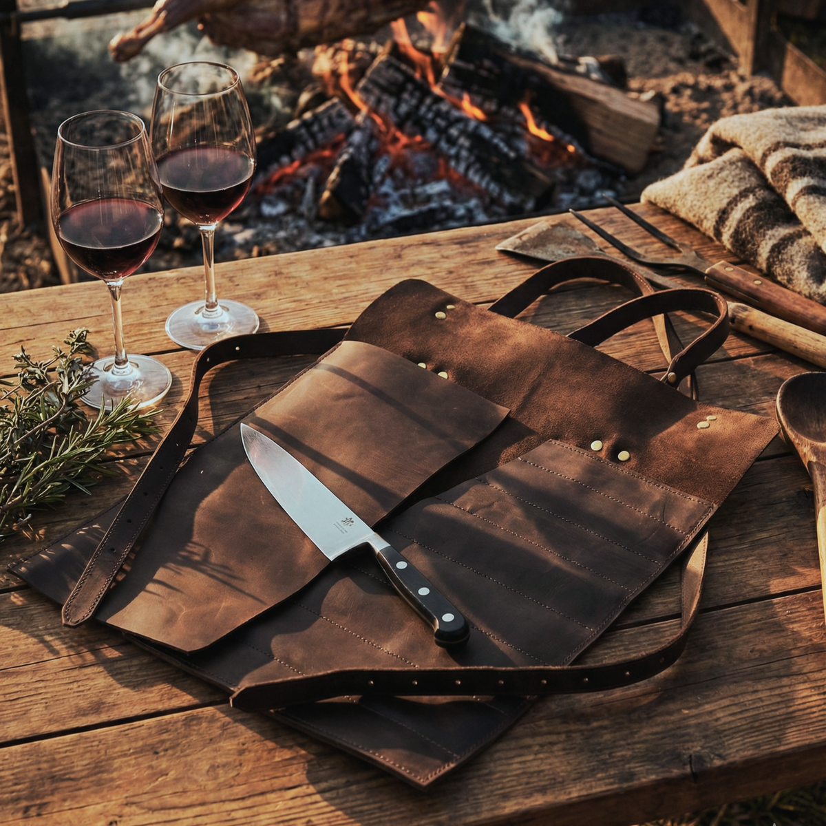 PORTA CUCHILLOS PARRILLEROS DE CUERO FULL GRAIN PREMIUM