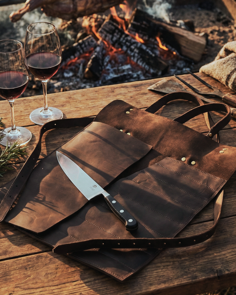 PORTA CUCHILLOS PARRILLEROS DE CUERO FULL GRAIN PREMIUM