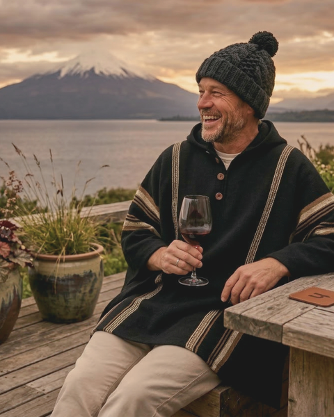 PONCHO DE LANA DE ALPACA RUSTICO NEGRO