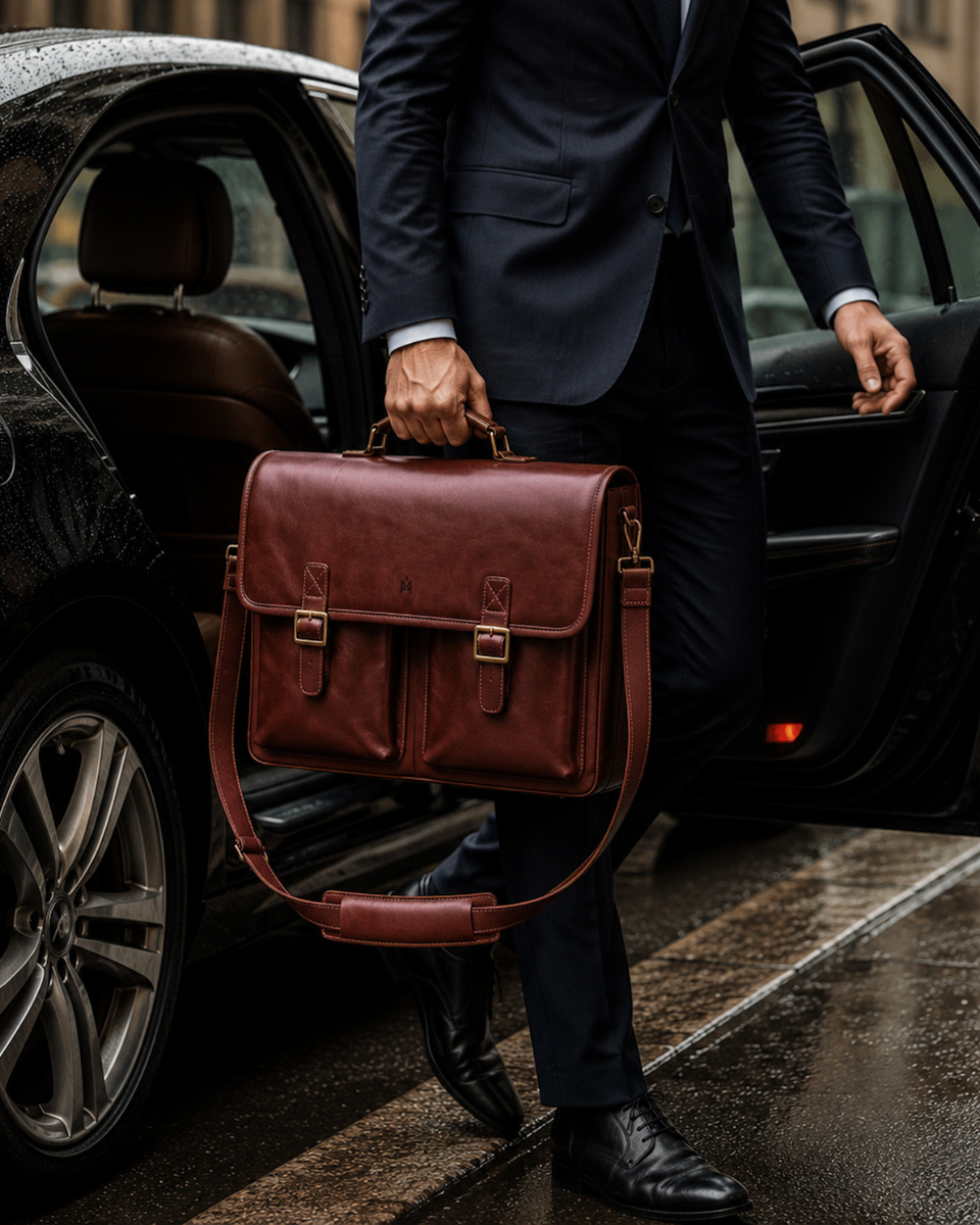 MALETIN CUERO GENUINO FULL GRAIN EXECUTIVE CAOBA
