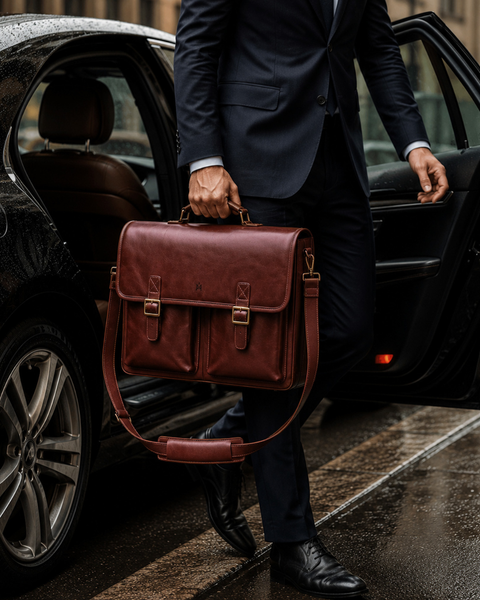 MALETIN CUERO GENUINO FULL GRAIN EXECUTIVE CAOBA