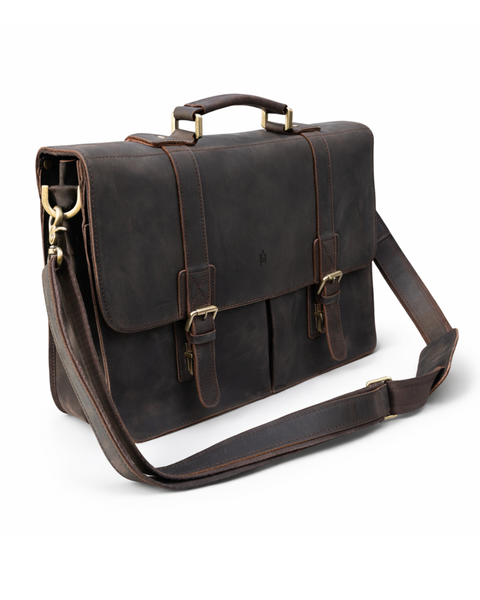 MALETIN DE CUERO GENUINO FULL GRAIN OLD YORK MORO